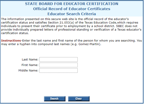 Texas Teacher Certification Lookup Directions